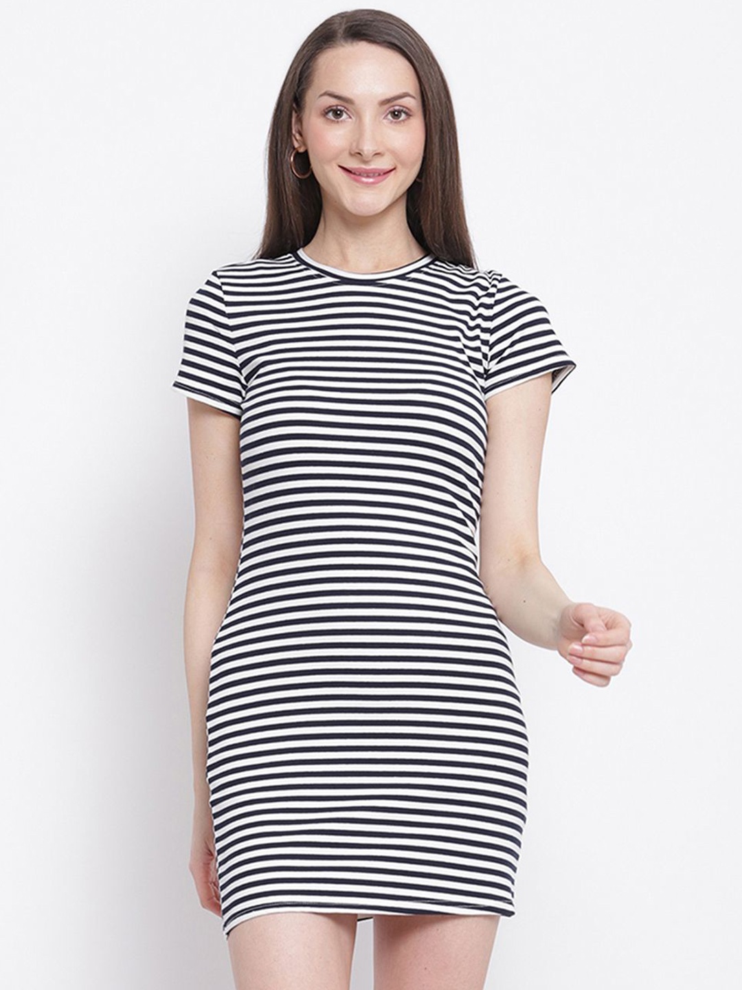 

Global Republic Striped Cotton T-shirt Mini Dress, Navy blue