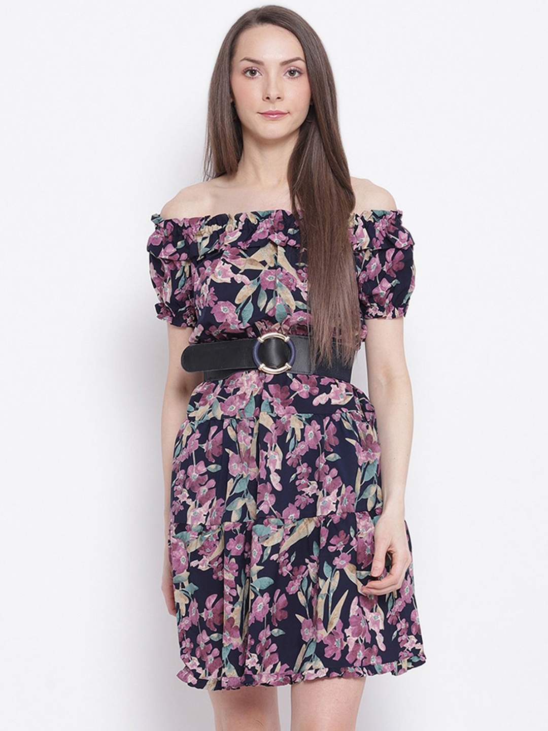 

Global Republic Floral Print Off-Shoulder Crepe Fit & Flare Dress, Mauve