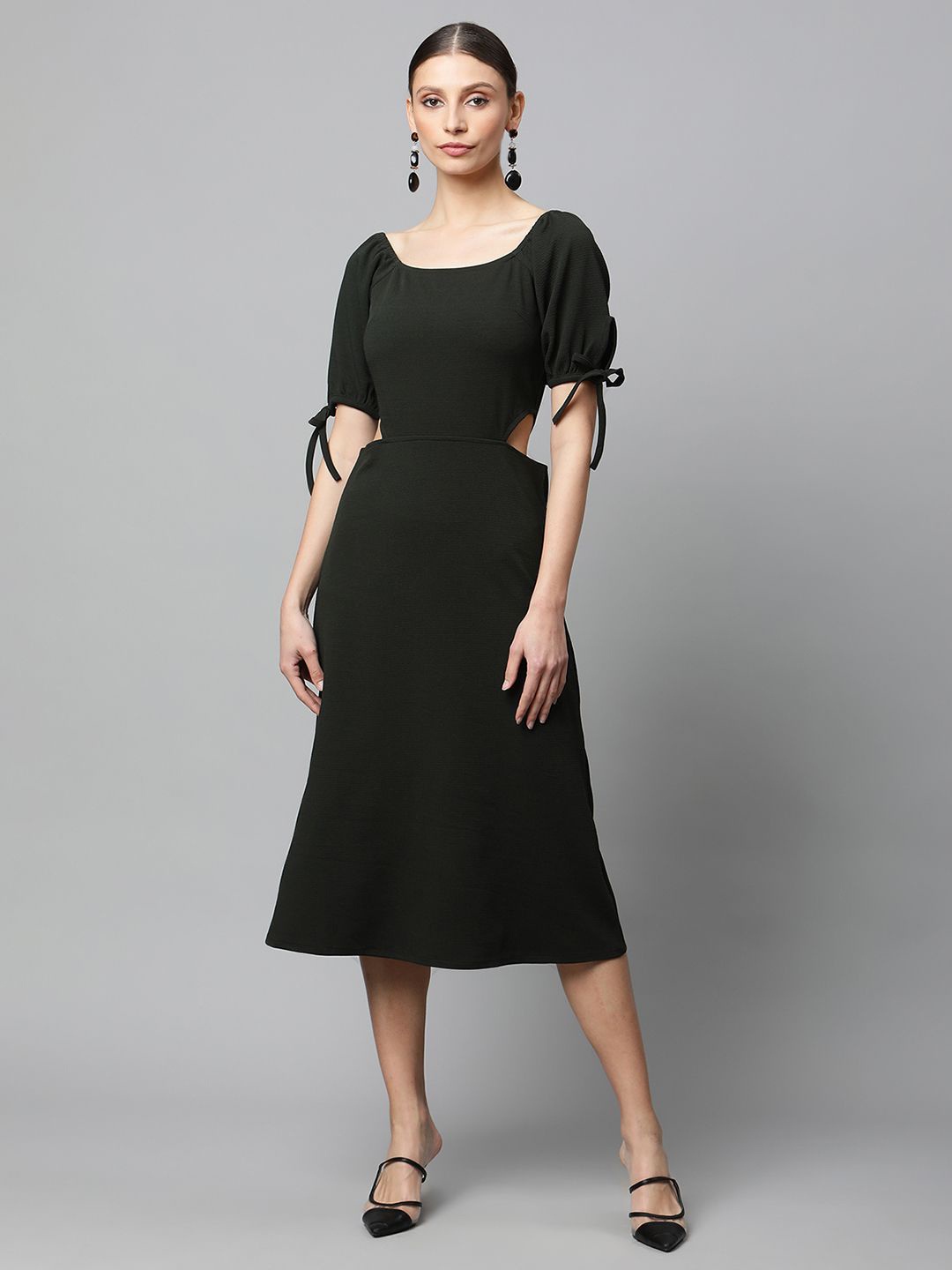 

Global Republic A-Line Puff Sleeves Midi Dress, Green