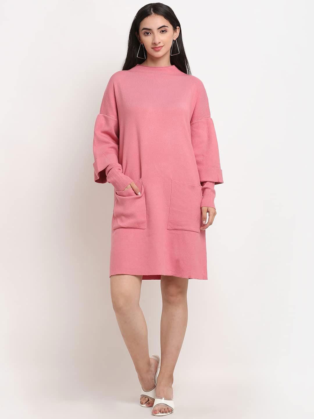 

Global Republic Women Soldi Mock Neck Full Sleeves Above Knee T-shirt Dress, Pink