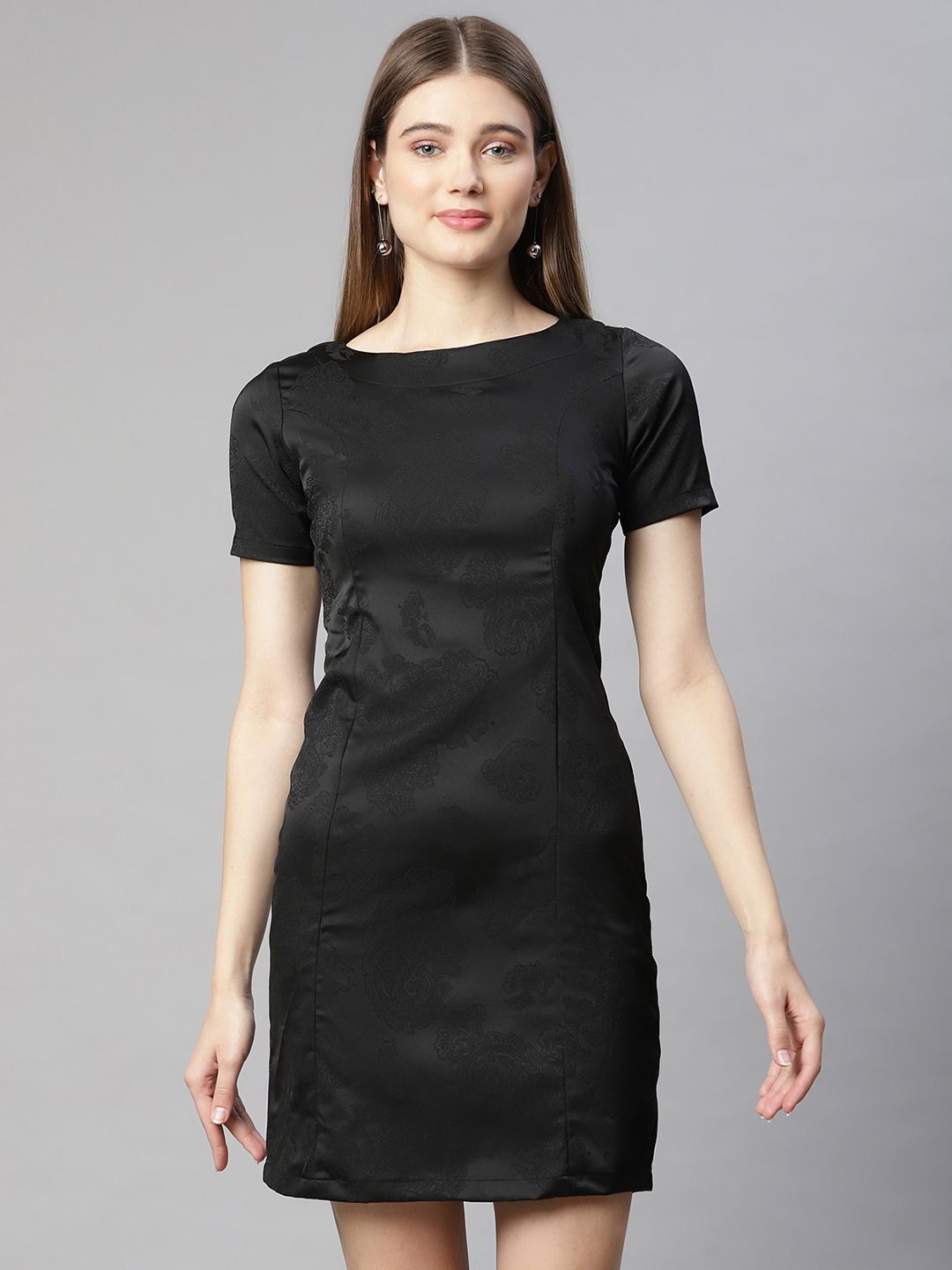 

Global Republic Self Design Cotton Sheath Mini Dress, Black