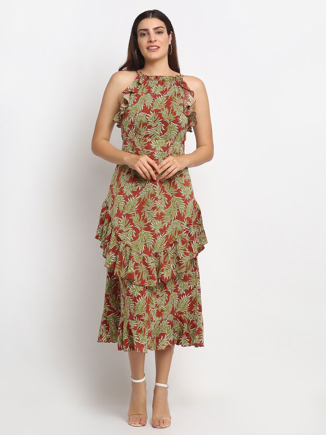 

Global Republic Women Tropical Print Sleeveless Fit & Flare Midi Dress, Maroon