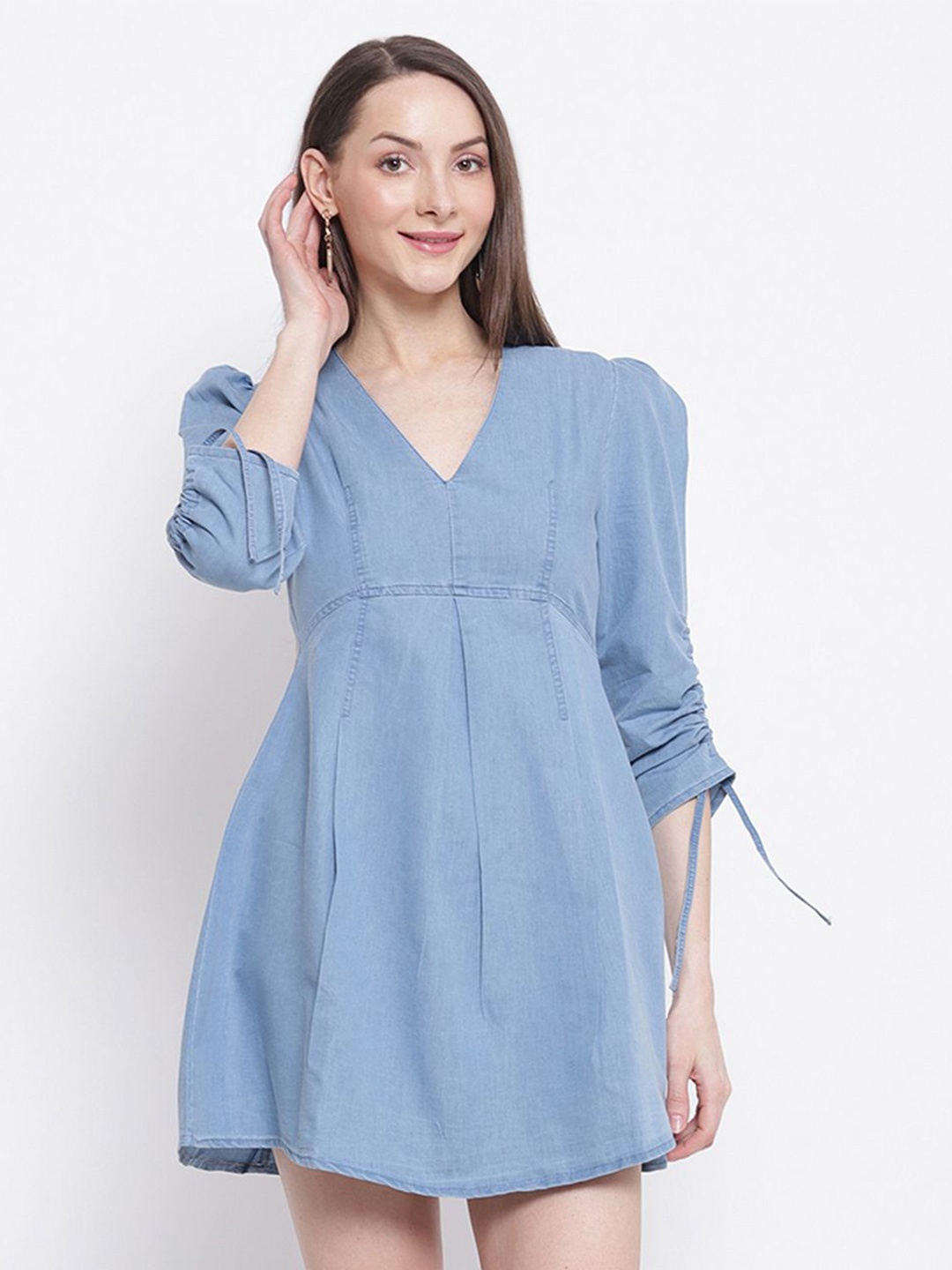 

Global Republic Women Solid V-Neck Fit & Flare Mini Dress, Blue