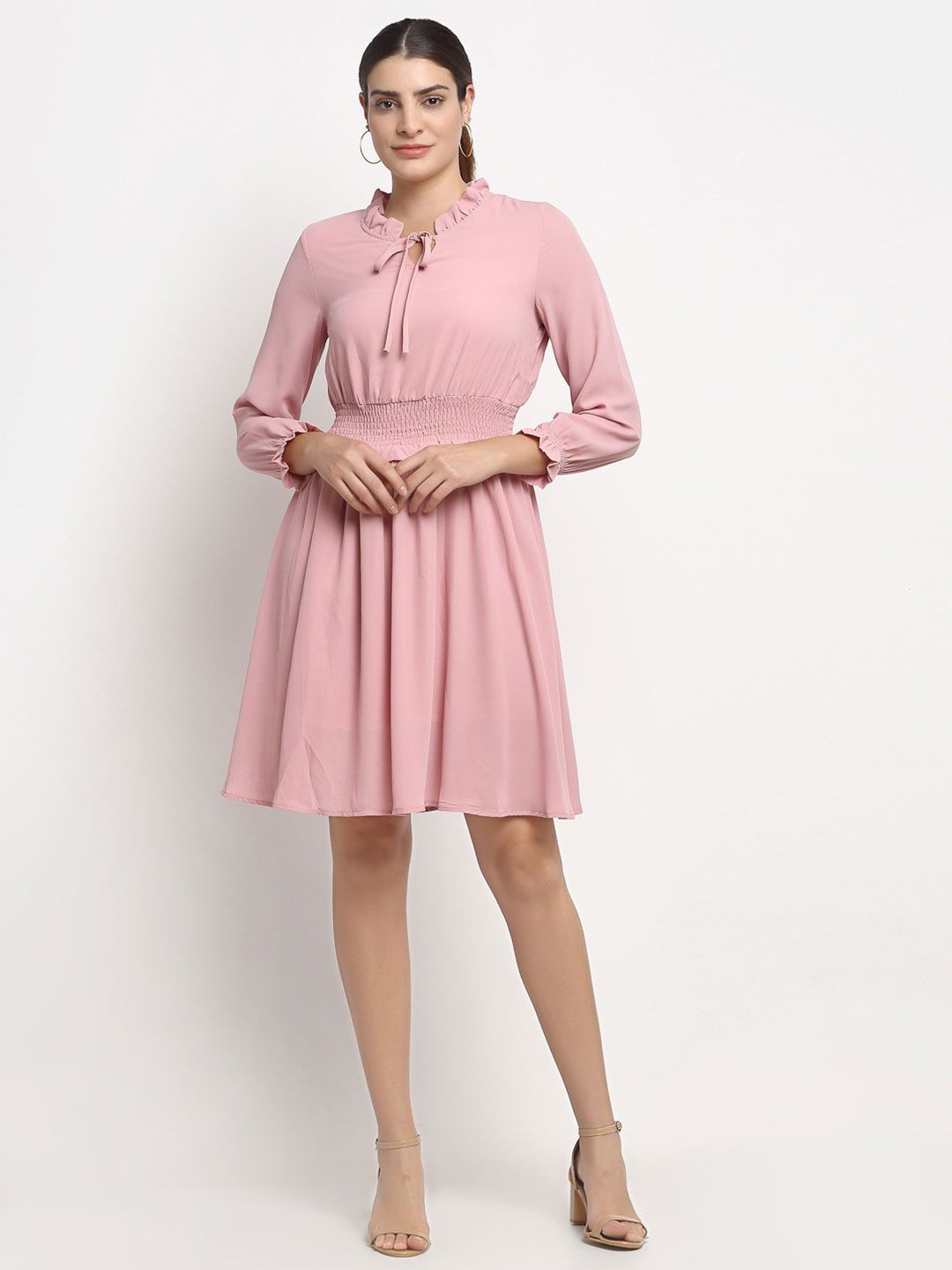 

Global Republic Women Tie-Up Neck Above Knee Fit & Flare Dress, Pink