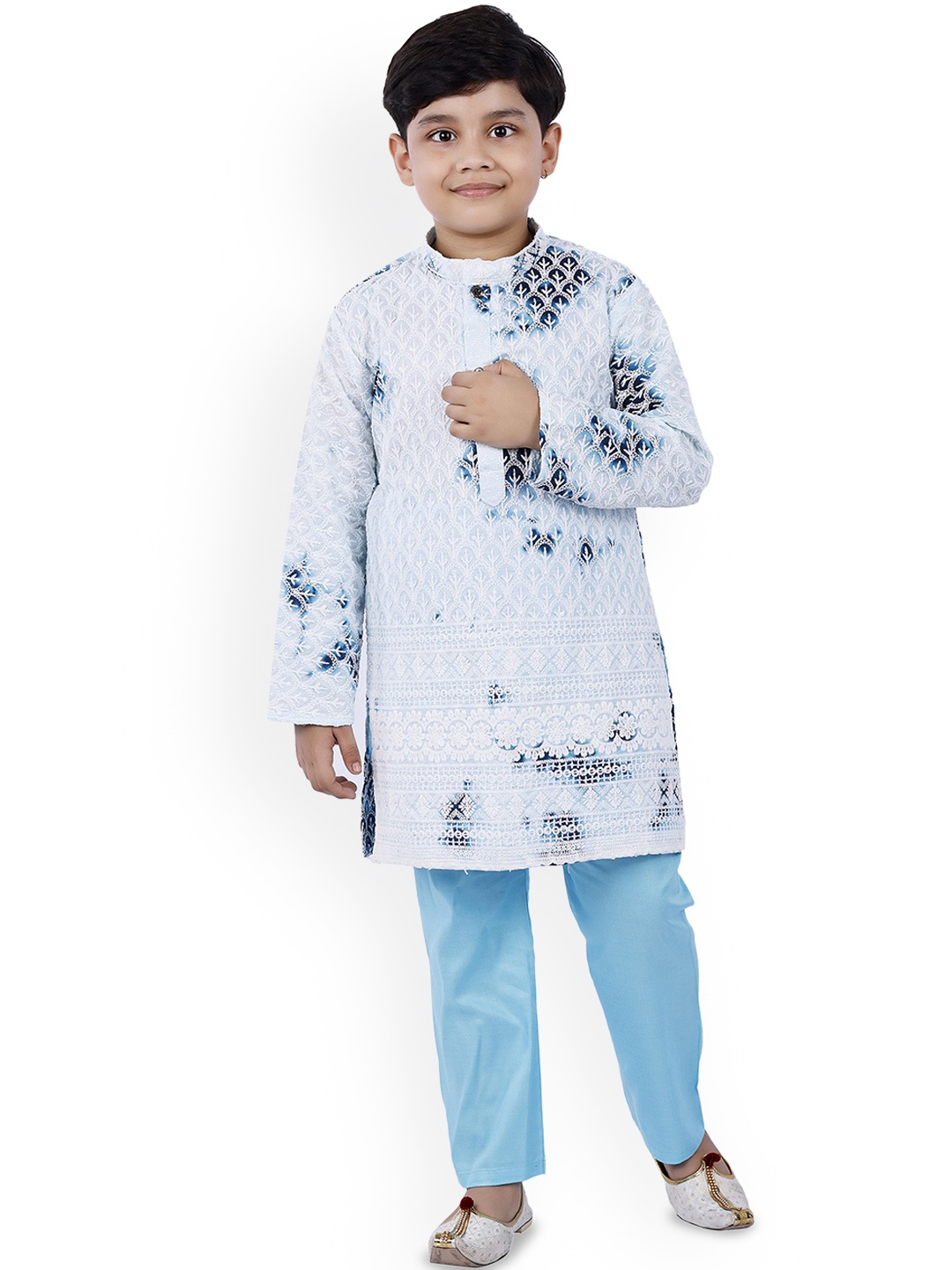 

BAESD Boys Floral Embroidered Thread Work Straight Kurta with Trousers, Blue