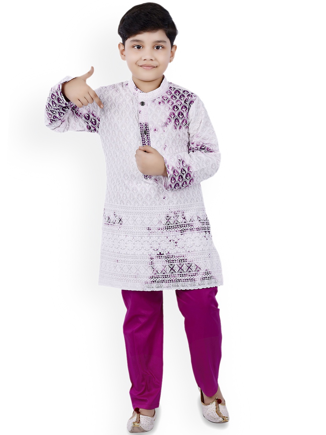 

BAESD Boys Ethnic Motifs Embroidered Straight Thread Work Kurta with Pyjamas, Purple