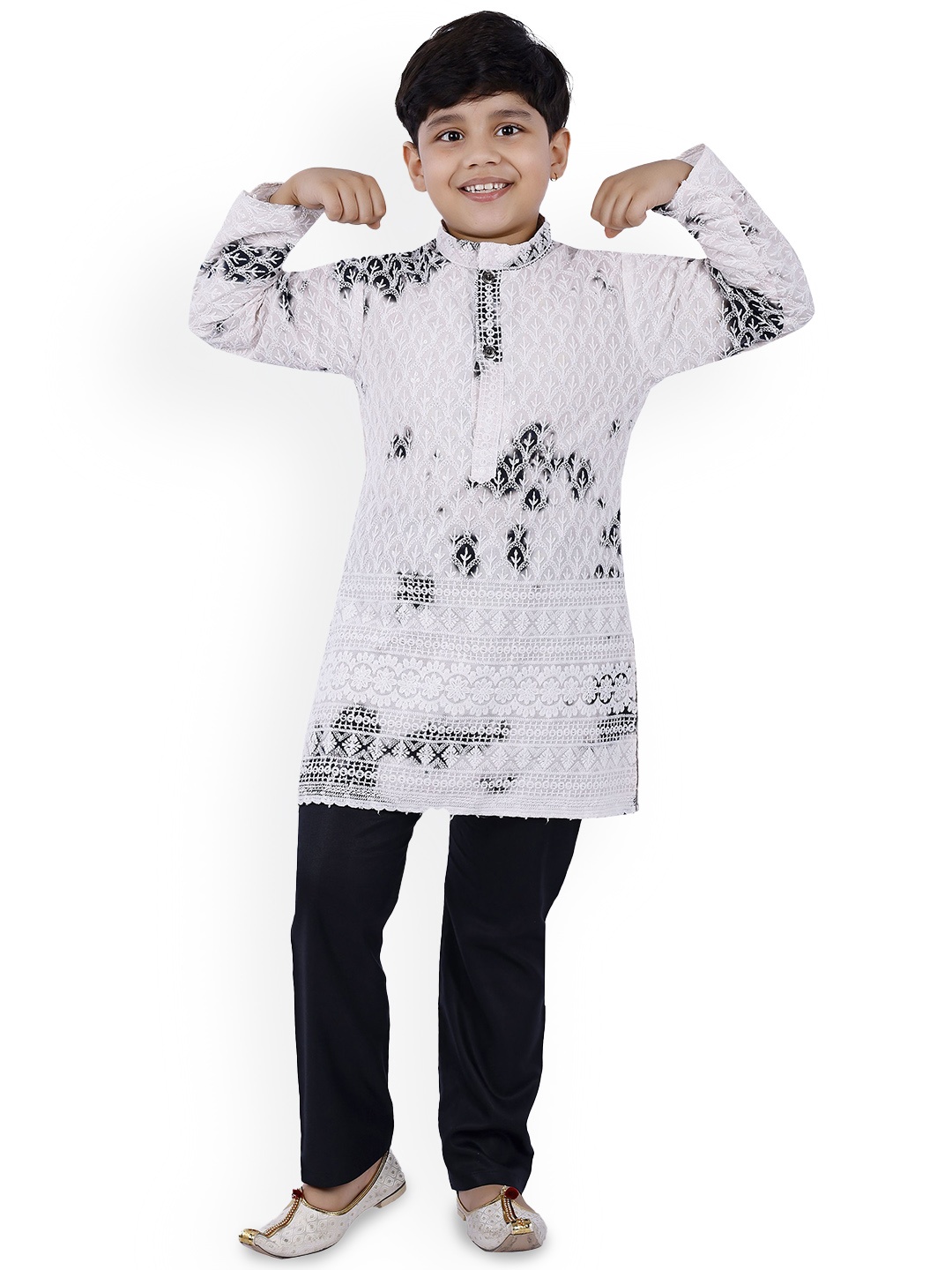 

BAESD Boys Ethnic Motifs Embroidered Straight Thread Work Kurta with Pyjamas, Black