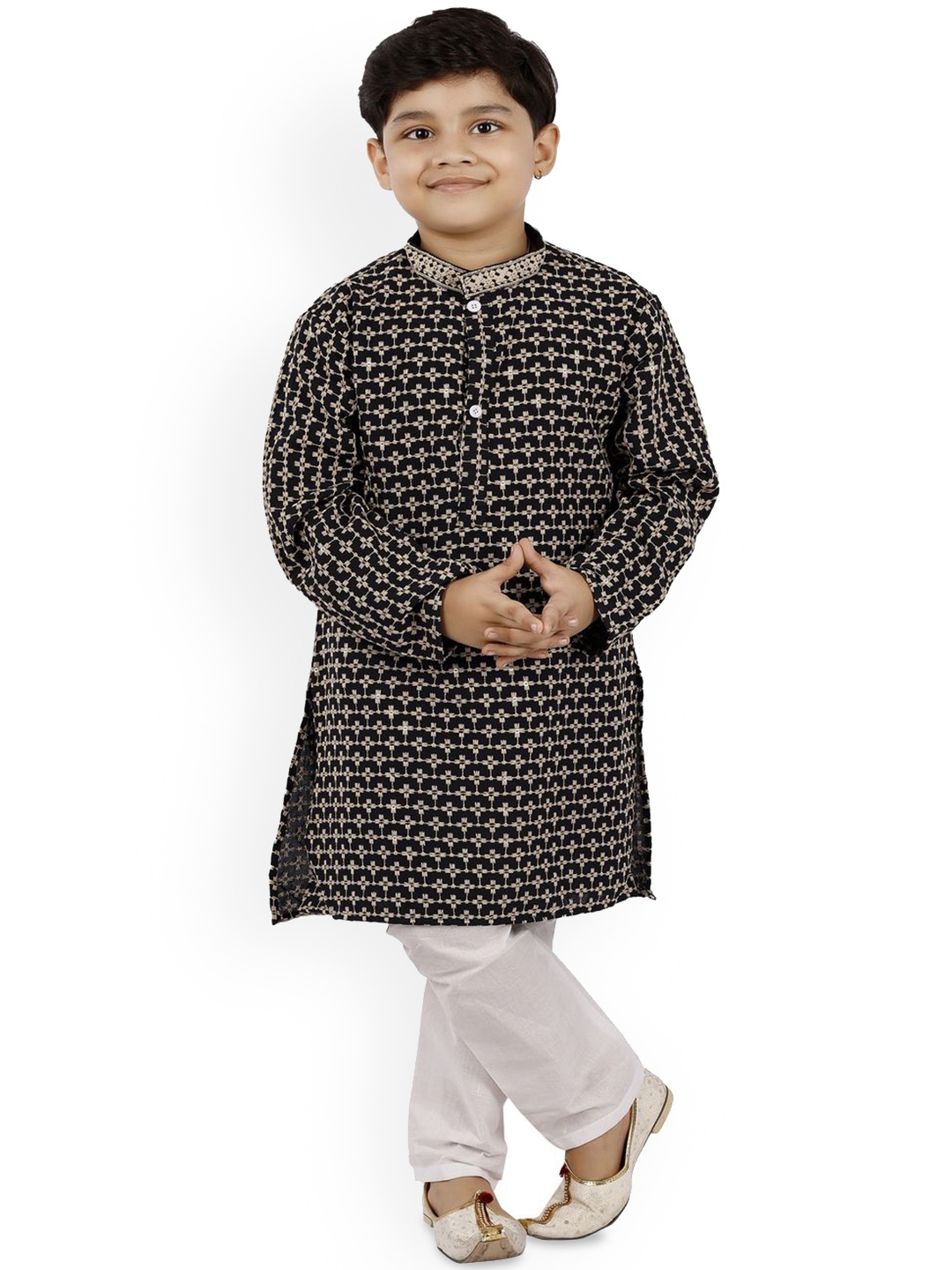 

BAESD Boys Floral Embroidered Straight Kurta with Trousers, Black