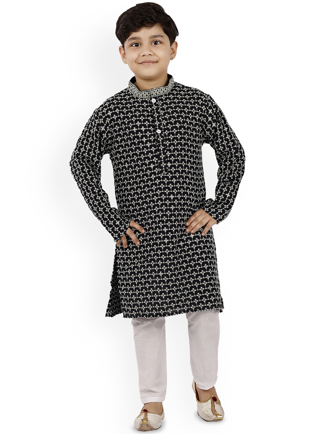 

BAESD Boys Ethnic Motifs Embroidered Straight Sequined Kurta with Trousers, Black