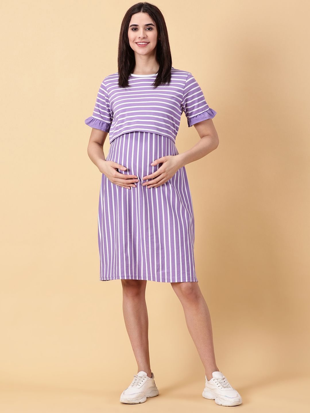 

PURPLE FLAUNT Striped Maternity Maternity A-Line Dress