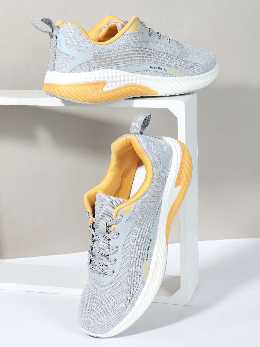 

OZZOH Men OZ-1023-GREY-YELLOW Mesh Running Non-Marking Shoes