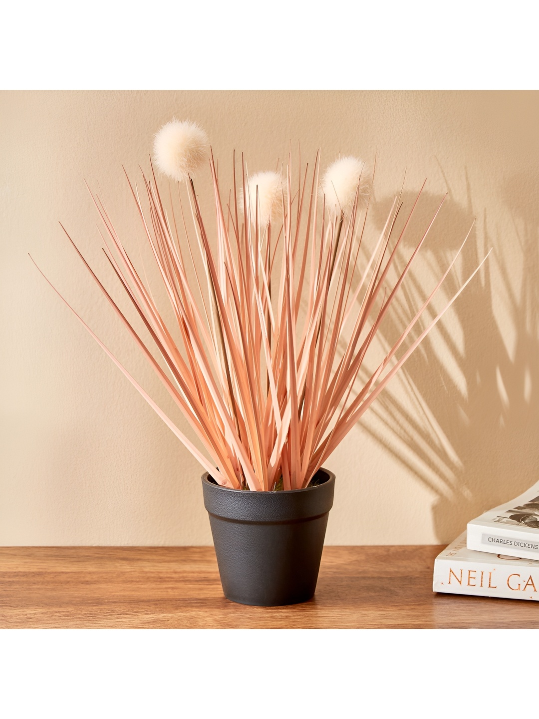 

Home Centre Peach-Coloured & Black Artificial Pom Pom Plant in Pot