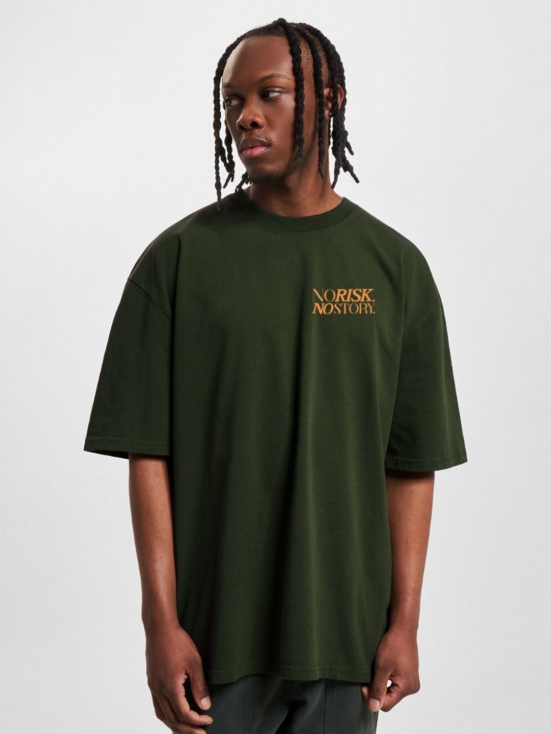 

MISCHIEF MONKEY Men Typography Printed Round Neck Cotton Oversized T-Shirt, Olive