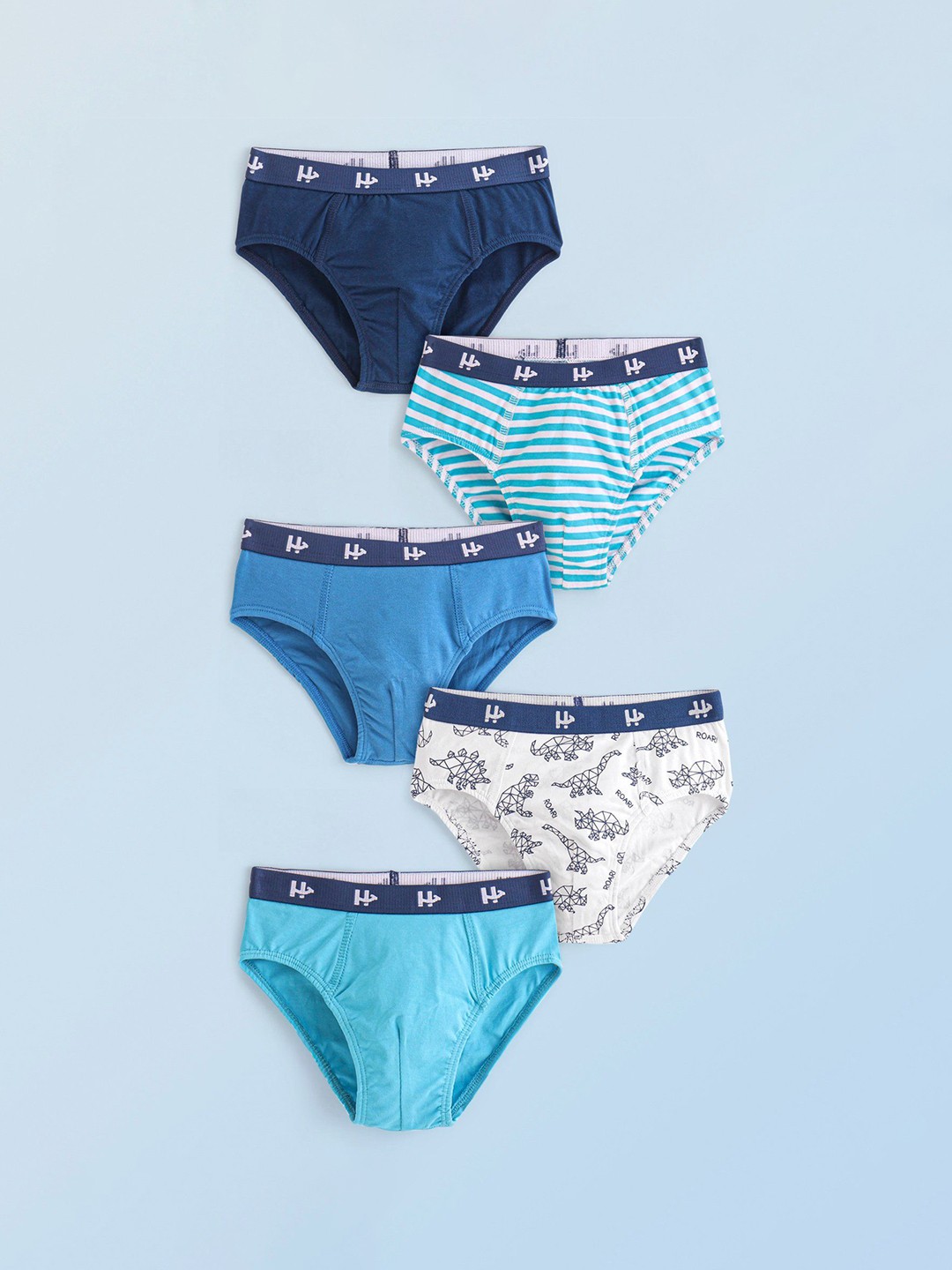 

Honeyhap Boys Pack Of 5 Printed Mid Rise Basic Briefs 16071649, Navy blue