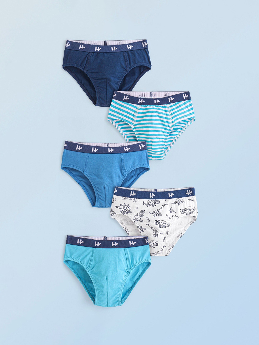 

Honeyhap Boys Printed 5 Pcs Mid-Rise Briefs 16071656, Blue