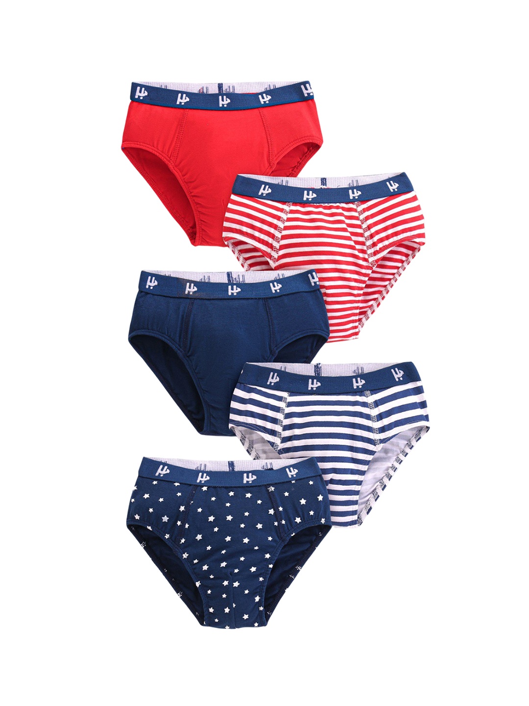 

Honeyhap Boys Pack Of 5 Printed Basic Briefs 14127858, Navy blue