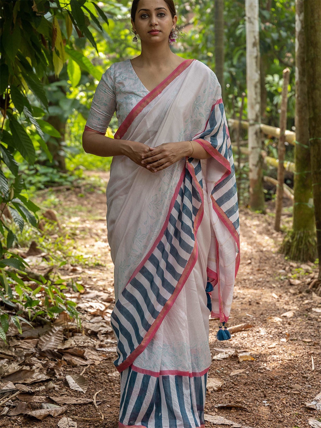 

MOGASU Printed Chanderi Saree, Pink
