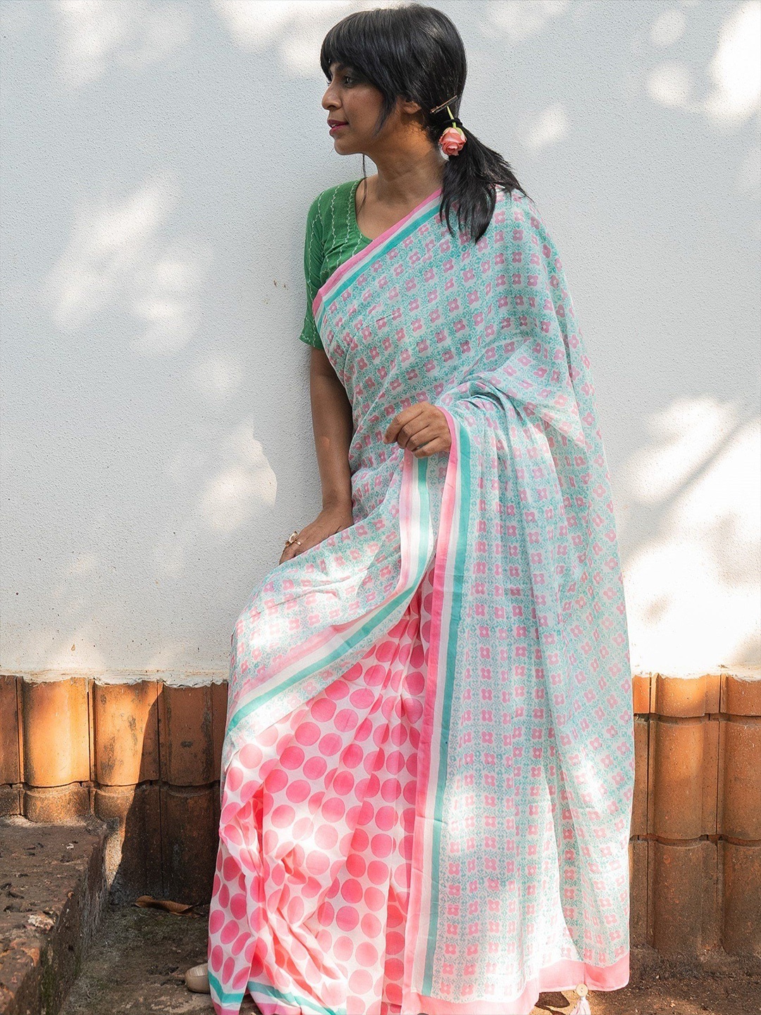 

MOGASU Pure Cotton Block Print Saree, Pink