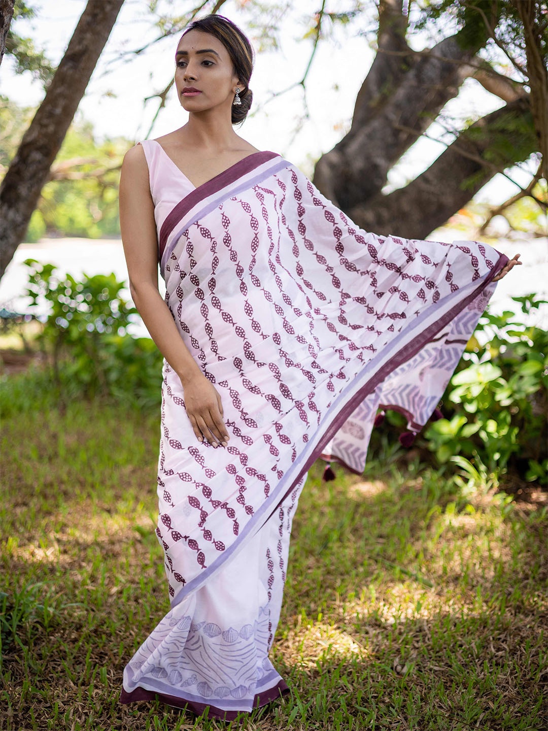 

MOGASU Pure Cotton Block Print Saree, Pink