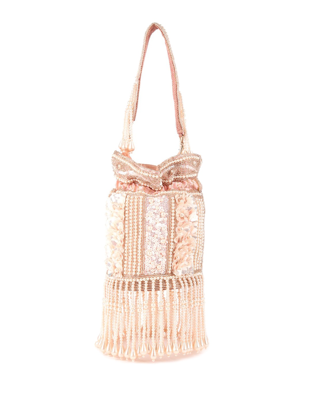 

ODETTE Women Bucket Handheld Bag with Tasselled, Peach