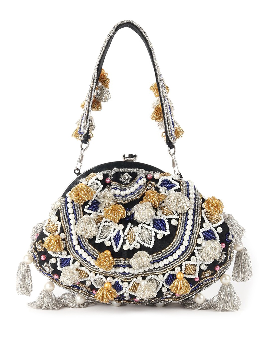 

ODETTE Women Structured Shoulder Bag with Tasselled, Black