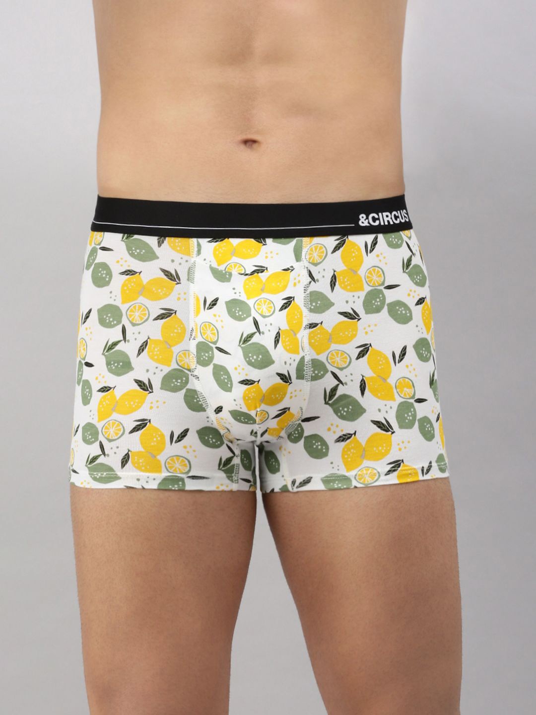 

&CIRCUS Men Printed Mid-Rise Modal Trunks, Lime green