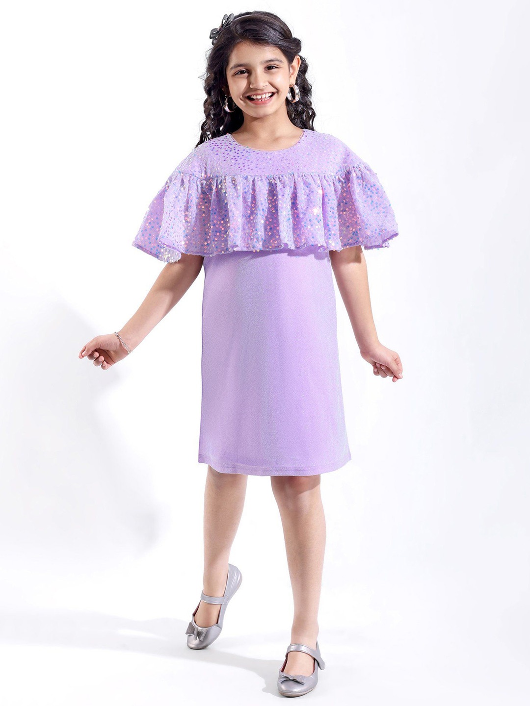 

Hola Bonita Girls Cape Sequinned Sleeve A-Line Dress, Lavender