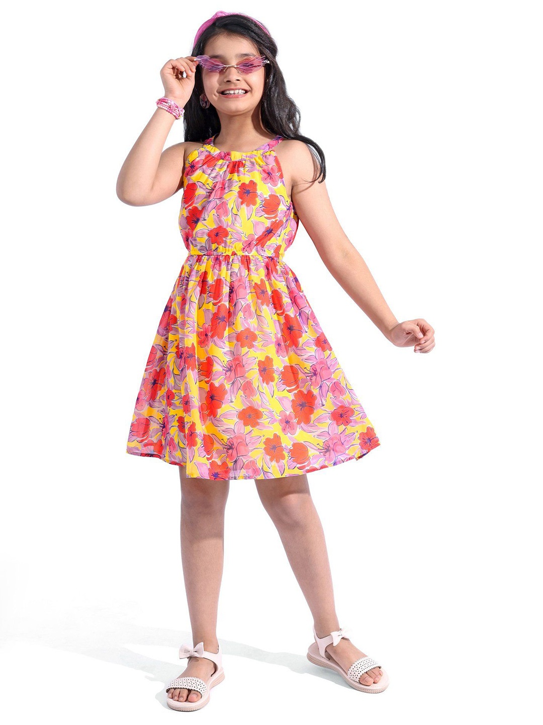

Hola Bonita Girl Floral Print Georgette Fit & Flare Dress, Yellow