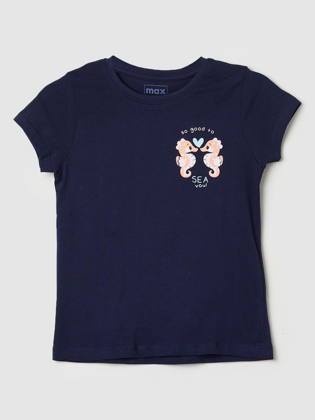 

max Girls Graphic Printed Pure Cotton T-shirt, Navy blue