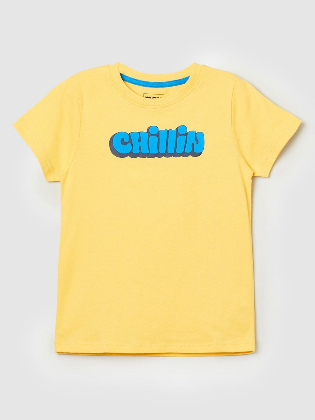 

max Boys Typography Printed Pure Cotton T-shirt, Yellow