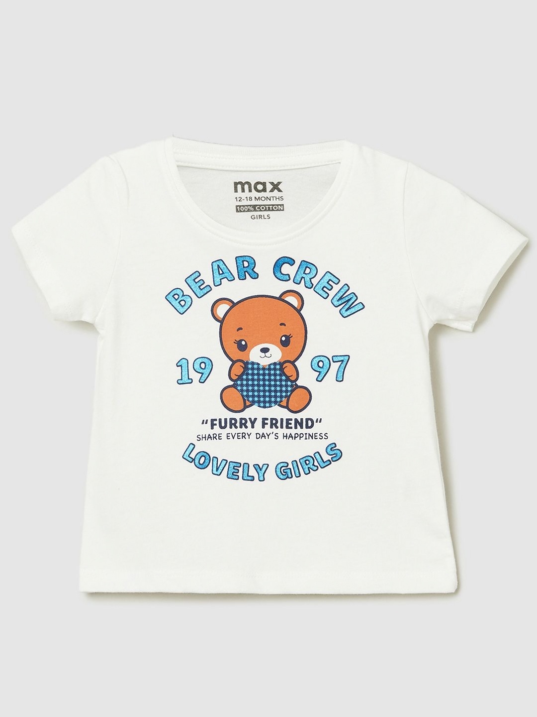 

max Girls Graphic Printed Pure Cotton T-shirt, White