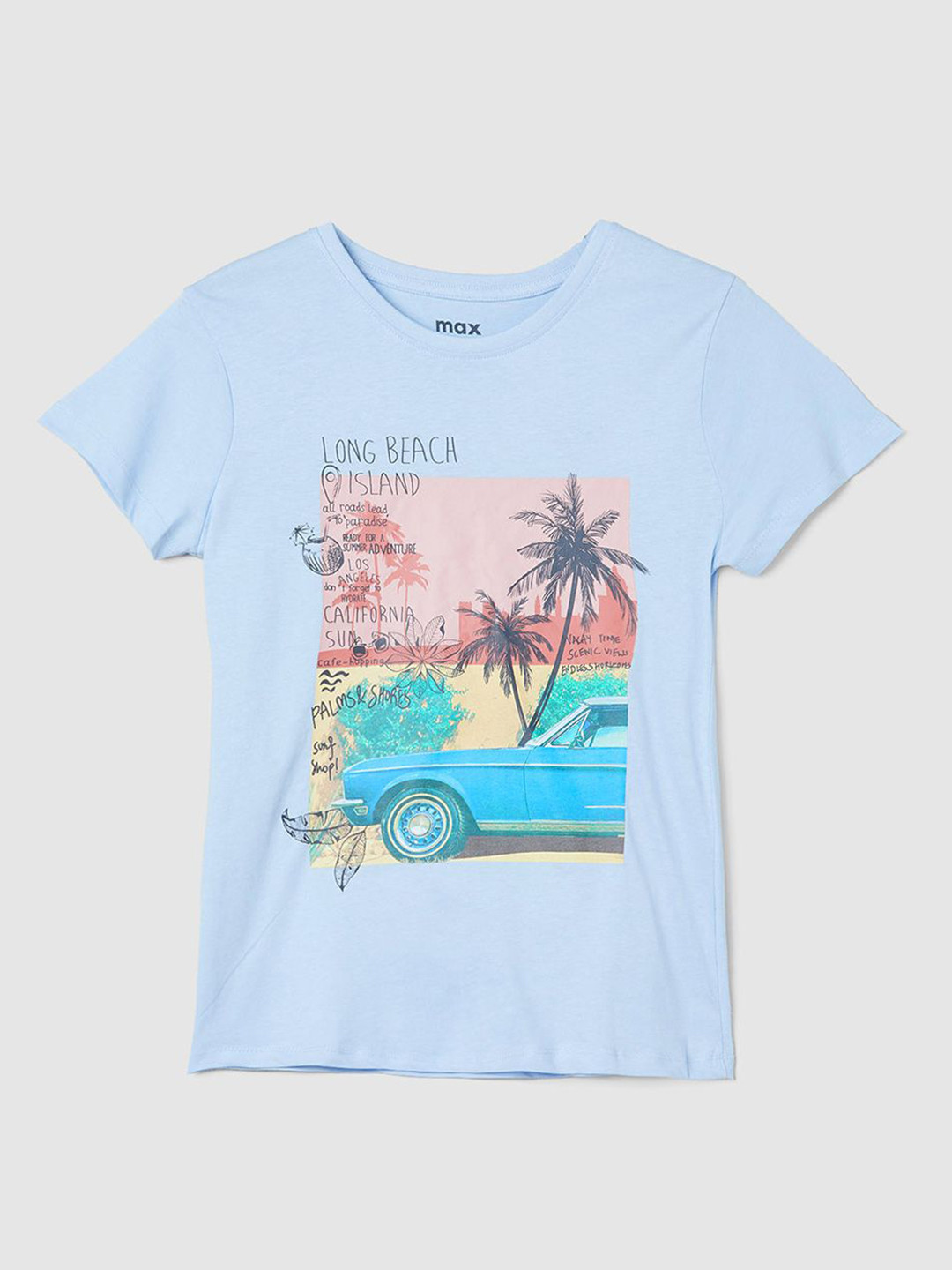 

max Girls Graphic Printed Pure Cotton T-shirt, Blue
