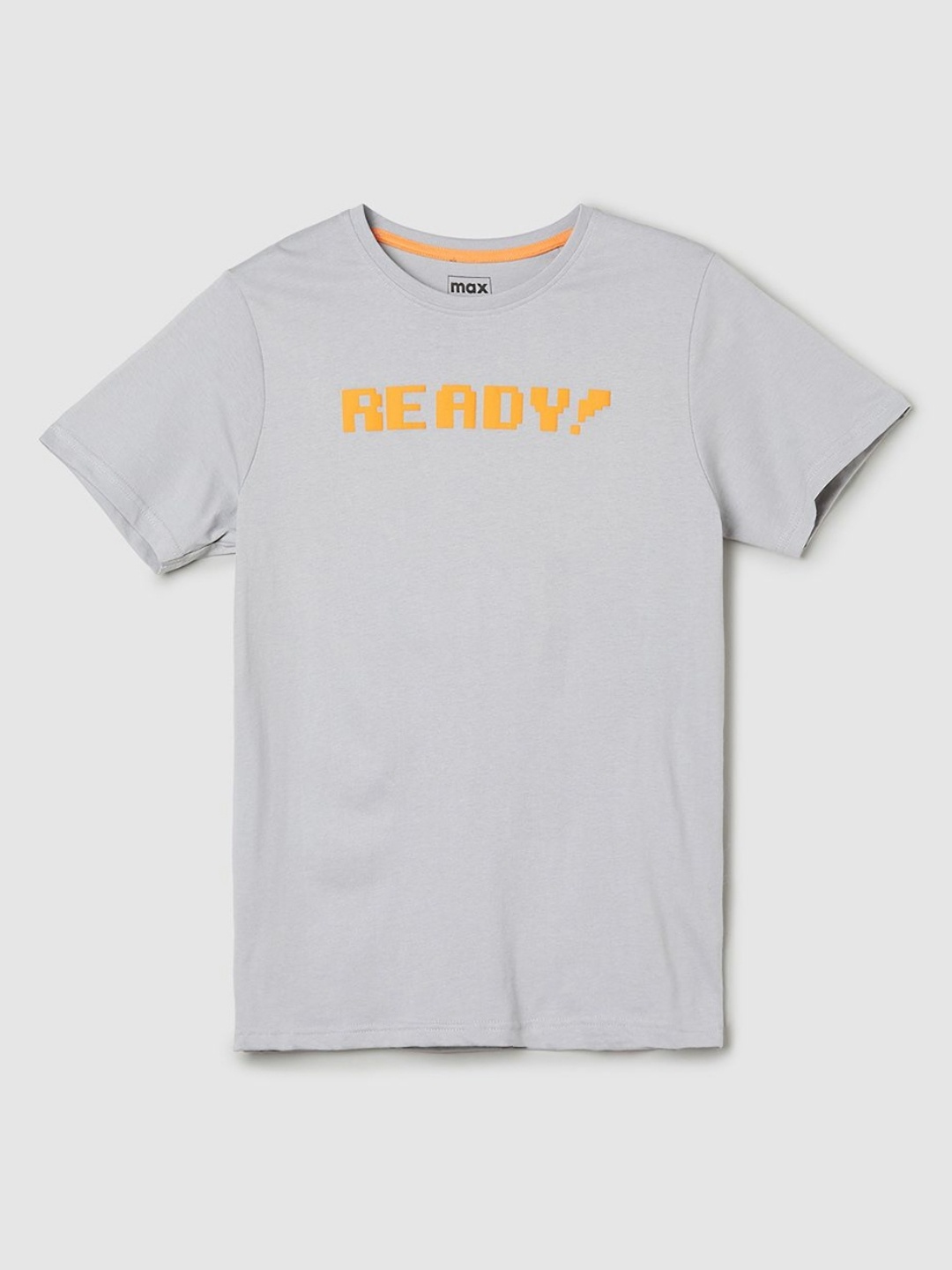 

max Boys Typography Printed Pure Cotton T-shirt, Grey