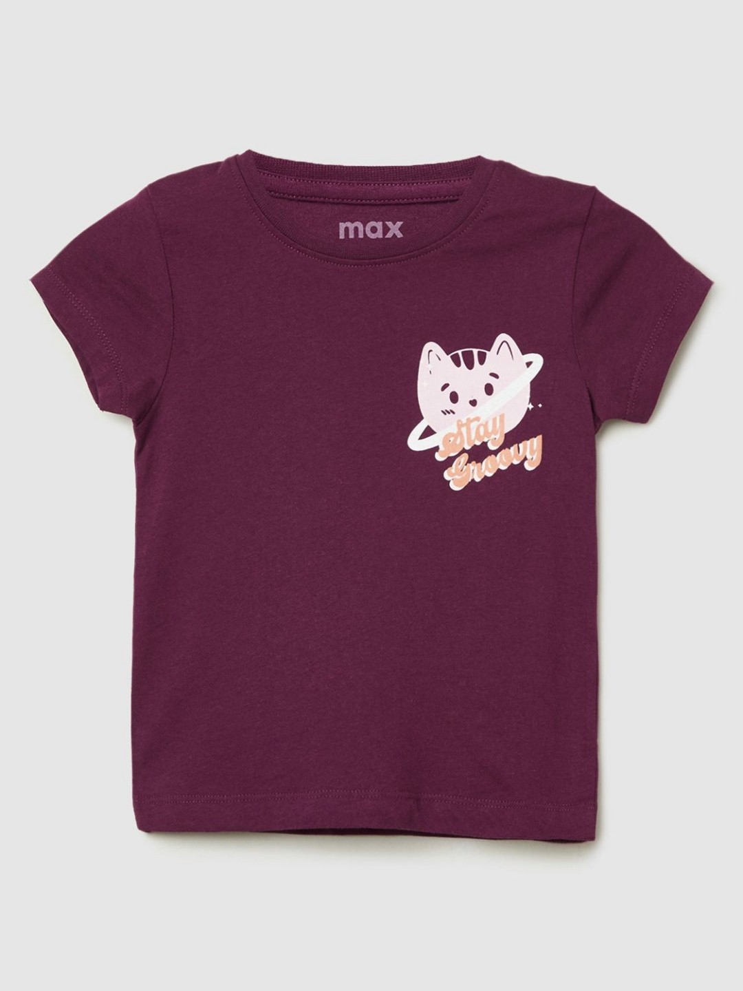 

max Girls Graphic Printed Pure Cotton T-shirt, Purple