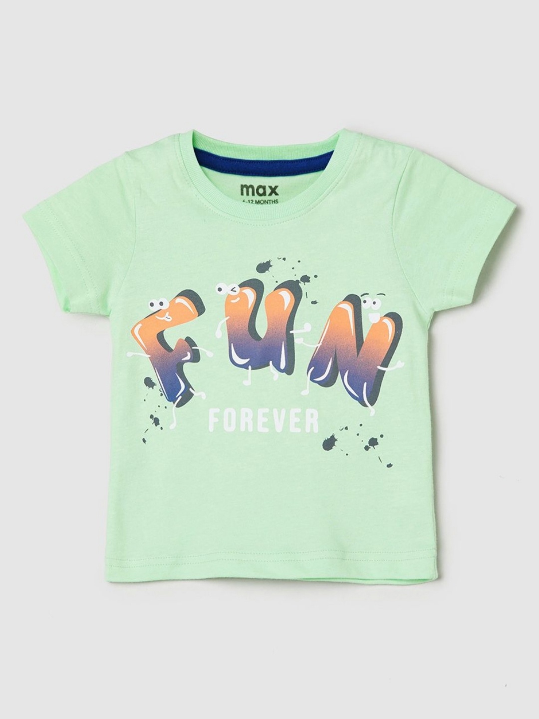 

max Boys Typography Printed Pure Cotton T-shirt, Green