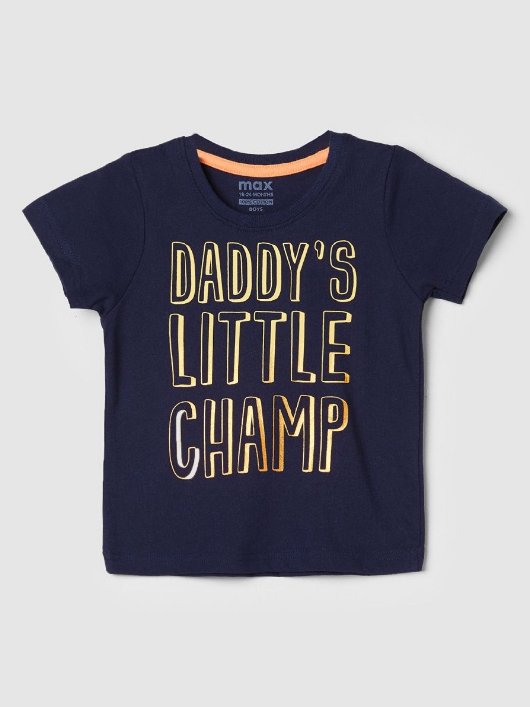 

max Boys Typography Printed Pure Cotton T-shirt, Navy blue