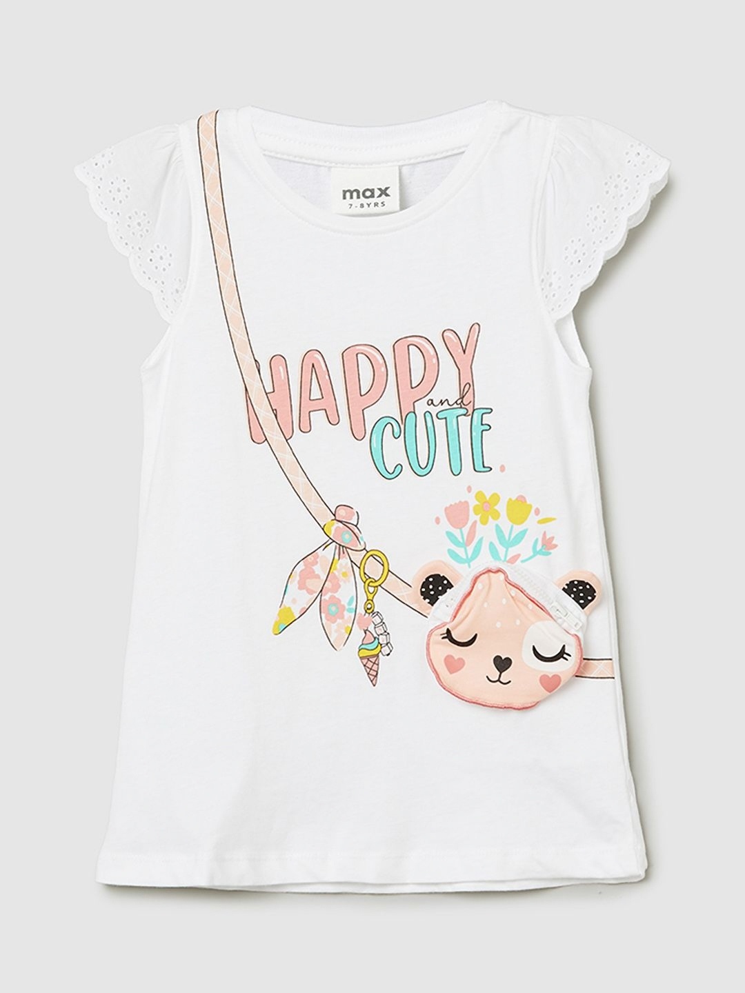 max Girls Typography Printed Pure Cotton T-shirt, White