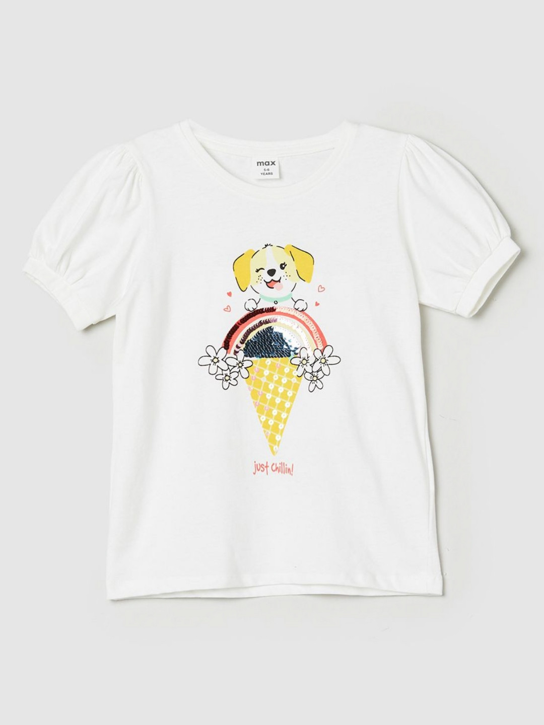 

max Girls Graphic Printed Embellished Pure Cotton T-shirt, White
