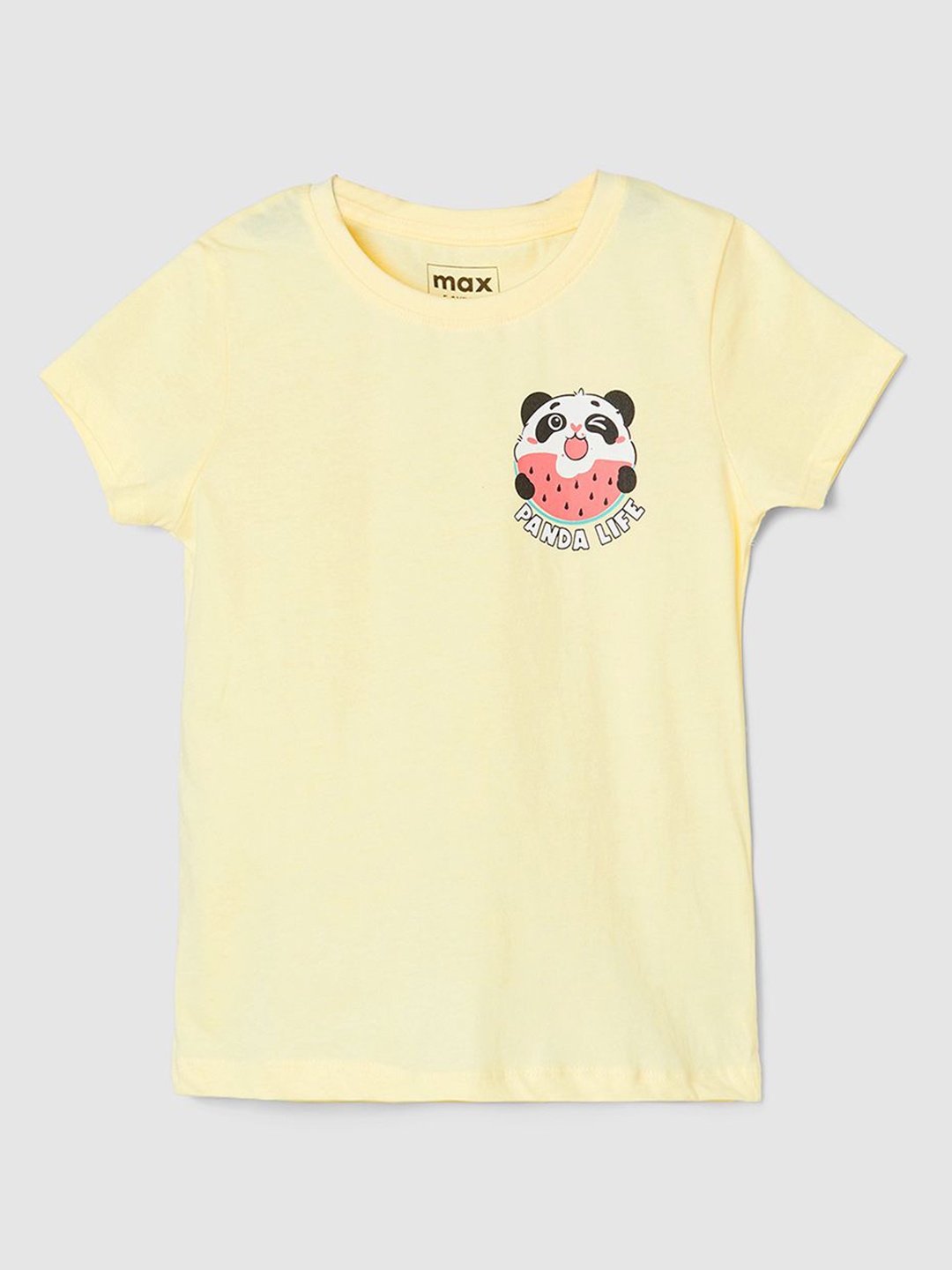 

max Girls Graphic Printed Pure Cotton T-shirt, Yellow
