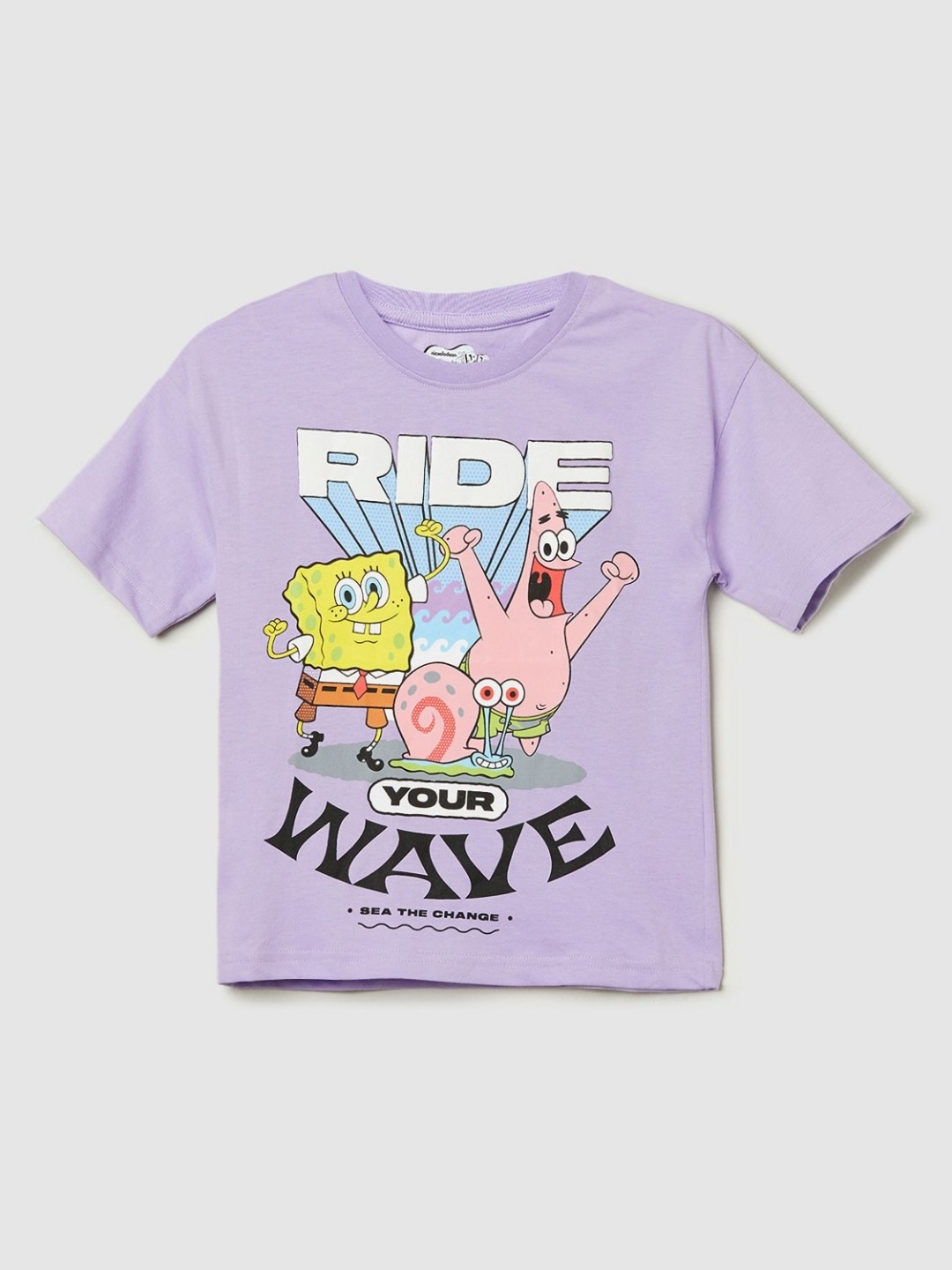 

max Boys Sponge Bob Printed Pure Cotton T-shirt, Lavender