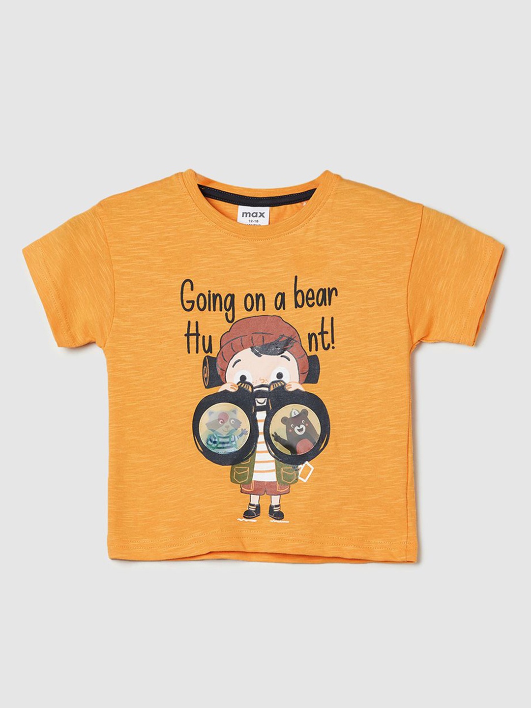 

max Boys Round Neck Graphic Printed Pure Cotton T-shirt, Yellow