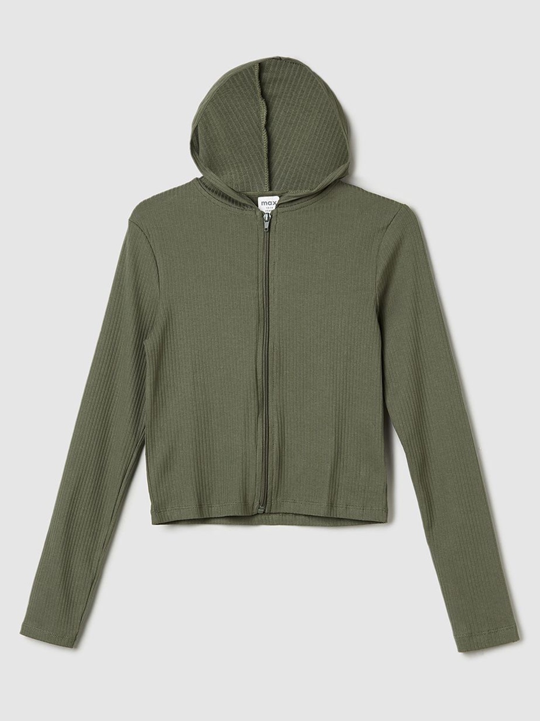 

max Girls Self Design Hooded T-shirt, Green