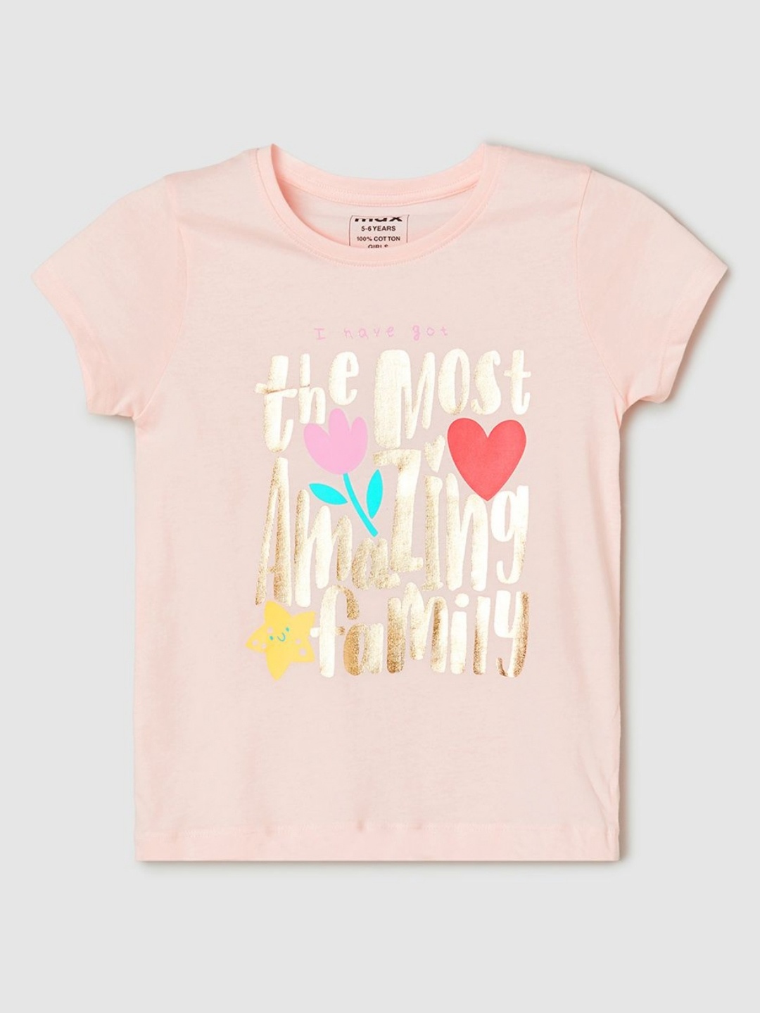 

max Girls Typography Printed Pure Cotton T-shirt, Pink