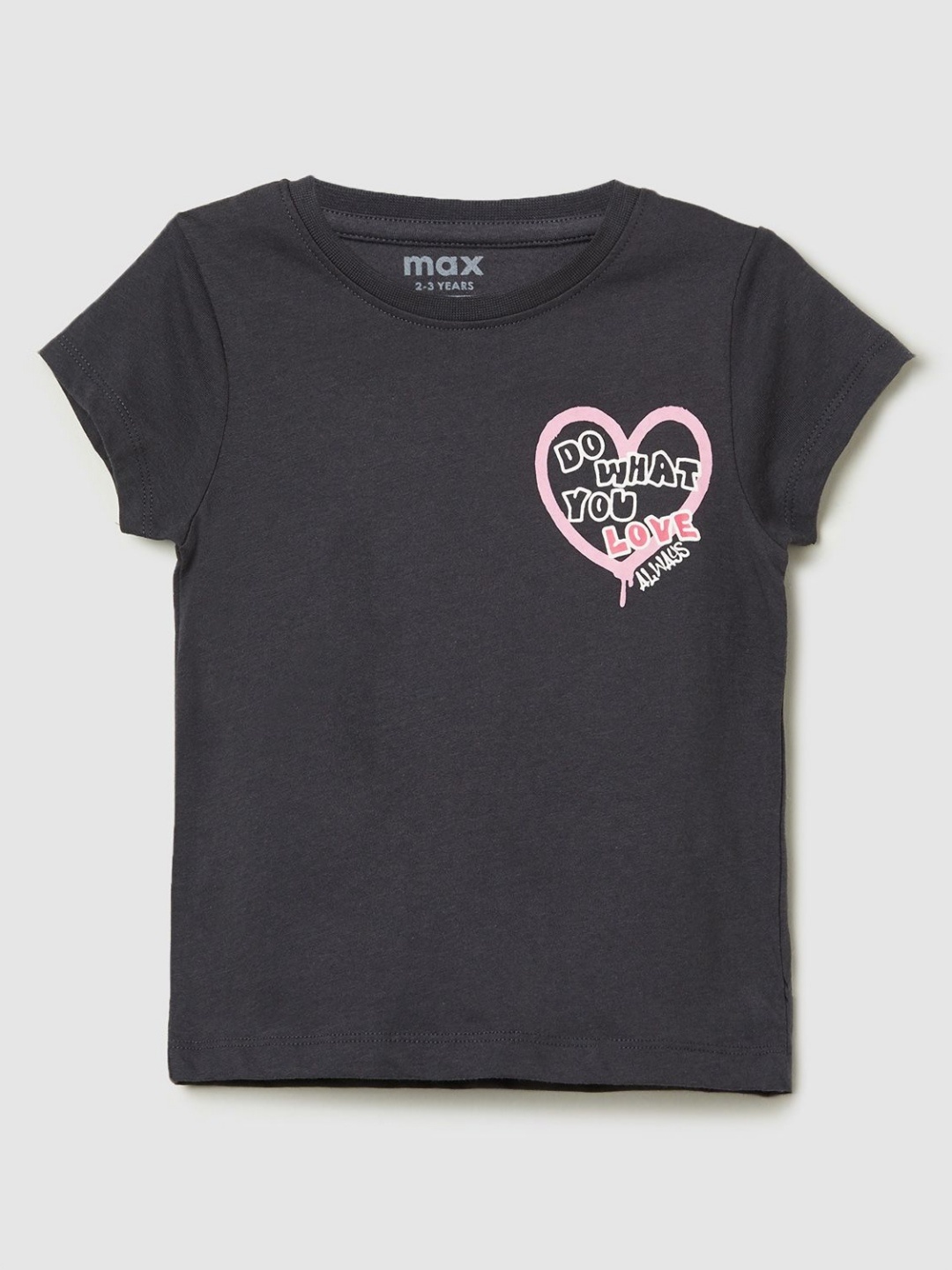 

max Girls Typography Printed Pure Cotton T-shirt, Black