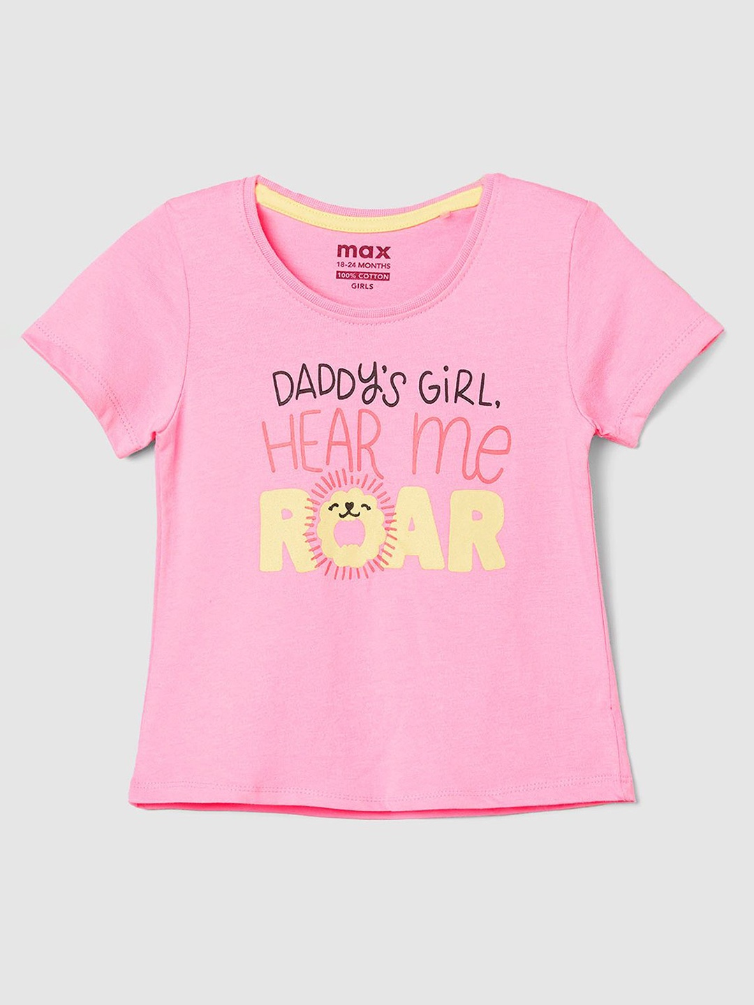 

max Girls Typography Printed Pure Cotton T-shirt, Pink
