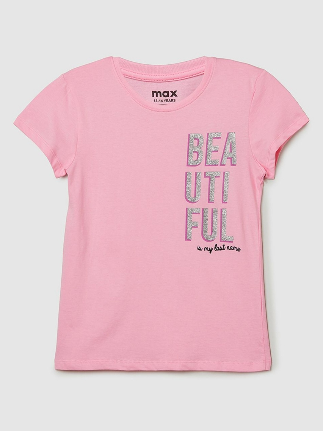 

max Girls Typography Printed Pure Cotton T-shirt, Pink