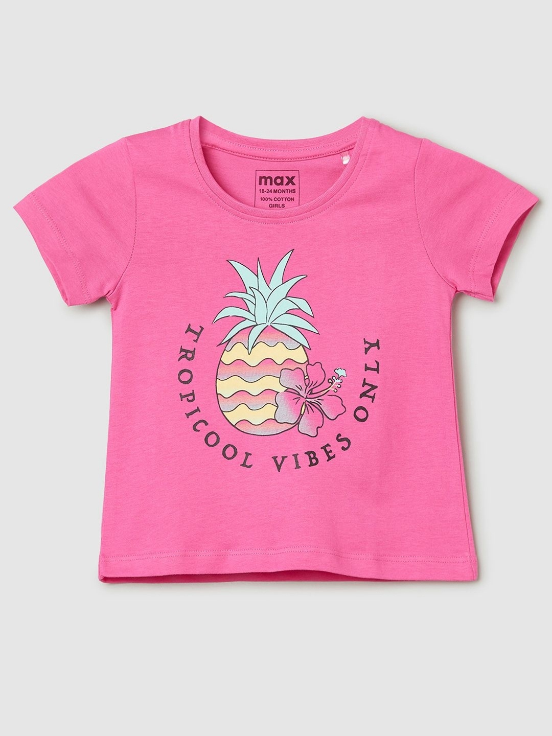 

max Girls Graphic Printed Pure Cotton T-shirt, Pink
