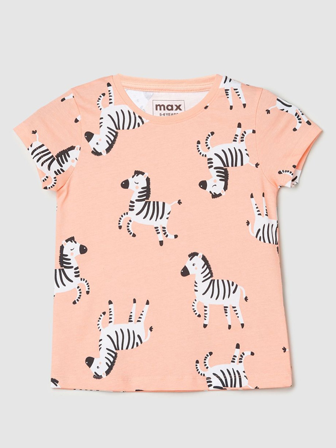

max Girls Conversational Printed Pure Cotton T-shirt, Peach