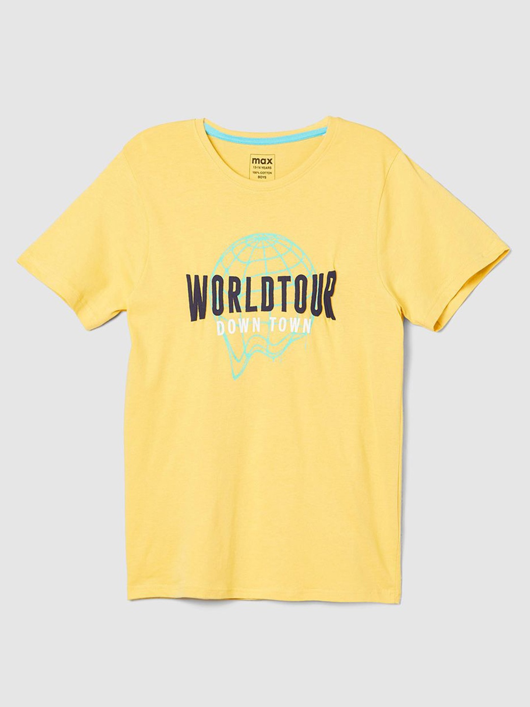 

max Boys Typography Printed Pure Cotton T-shirt, Yellow