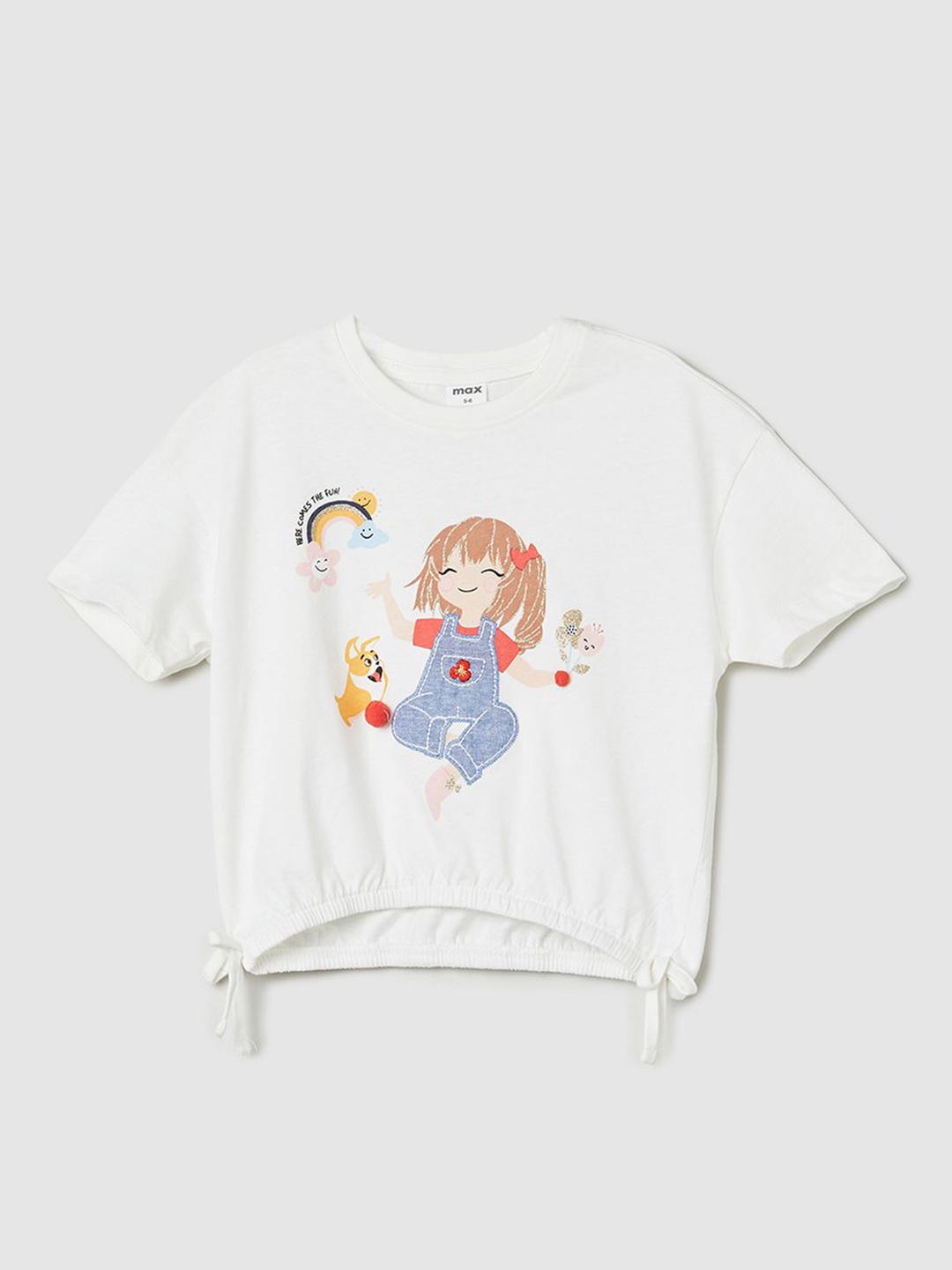 

max Girls Graphic Printed Applique Pure Cotton T-shirt, White